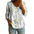 thumbnail image 2 of Mifsaly Button Down Shirts for Women Floral Print V Neck 3/4 Sleeve Linen Tops Empire Waist Lightweight Boho Summer Top Beach Vacation Daily Wear Outfits XXL, 2 of 5