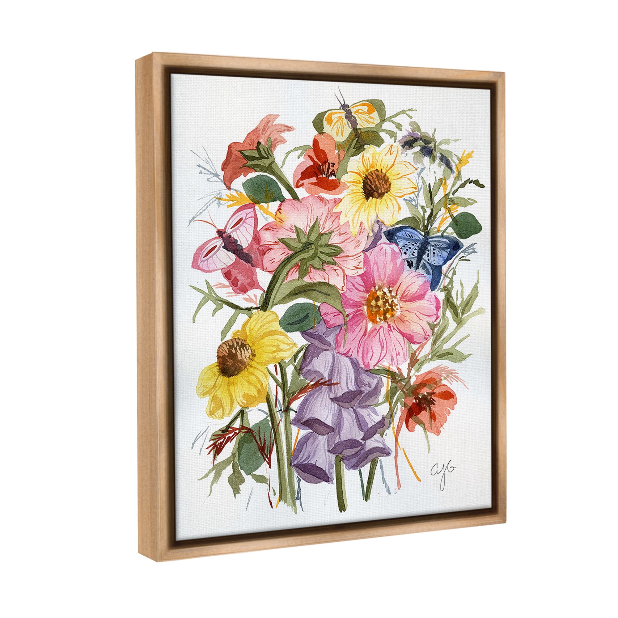 Stupell Industries Varied Cottage Floral Bundle Botanical & Floral Painting Brown Floater Framed Canvas Art Print Wall Art, 17 x 21
