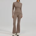thumbnail image 5 of JFGHDG Women's 2 Piece Activewear Set, Zip-Up Long Sleeve Jacket & High Waist Flare Leggings for Yoga and Casual Wear Khaki XL, 5 of 8