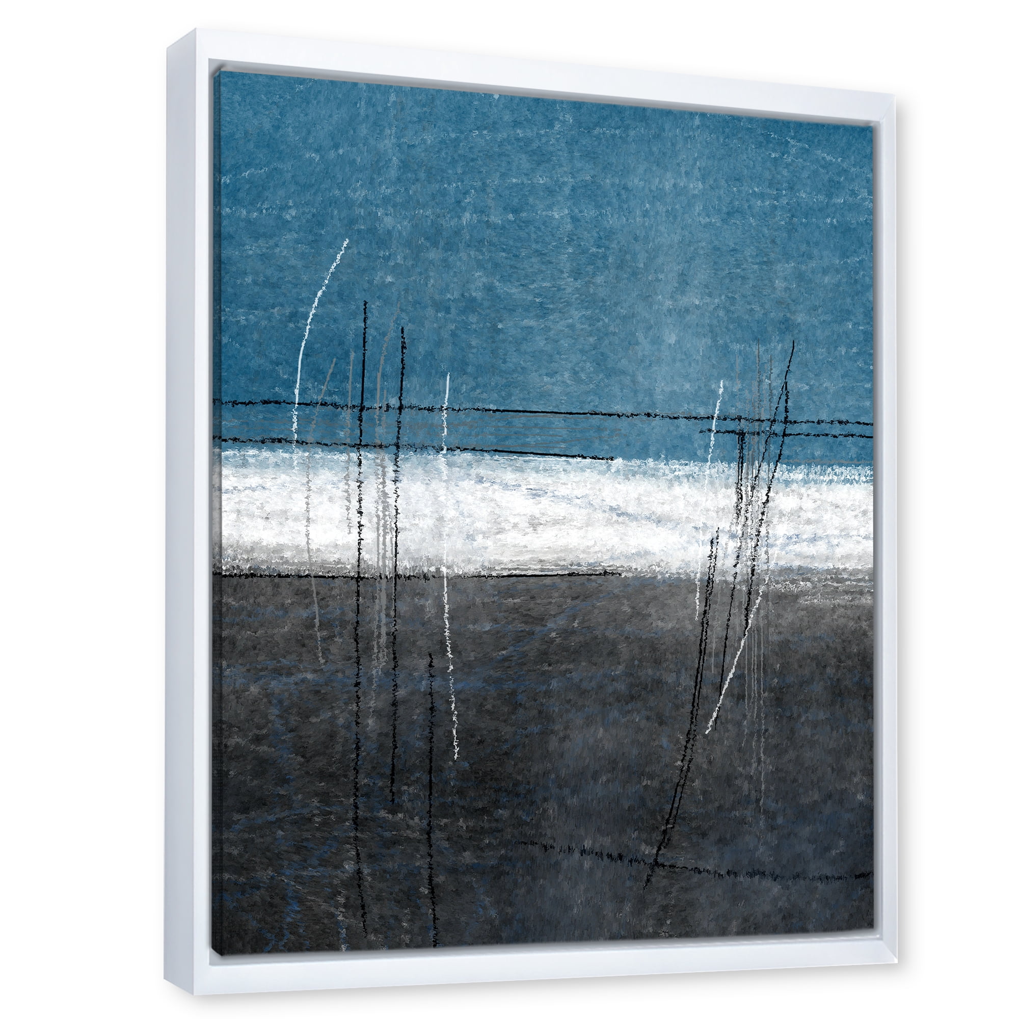 Designart 'Grey Meet Teal Abstract Art' Modern Framed Canvas Wall Art Print