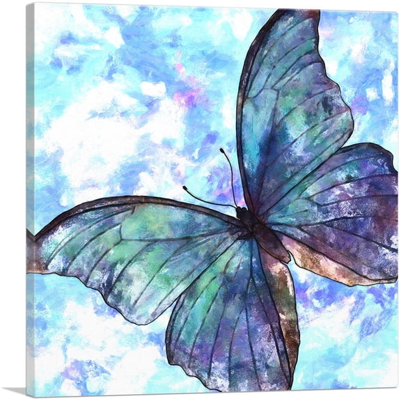 ARTCANVAS Blue Butterfly Wings Insect Canvas Art Print - Size: 18" x 18" (1.50" Deep)