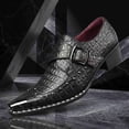 thumbnail image 2 of Men's Croc-Embossed Monk Strap Dress Shoes, Pointed Toe, Block Heel, Studded Casual Loafers Business Dress Shoes, 2 of 6
