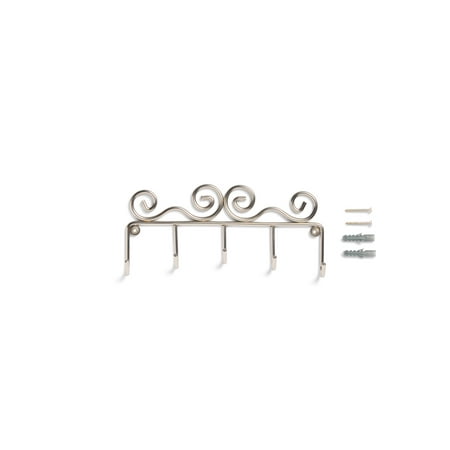 Mainstays 7.25 inch Shelf Mail and Key Wall Mount Rack Organizer with 5 Key Hooks for Leashes, Keychains, 2 lbs Capacity, Satin Nickel, 1 Pack