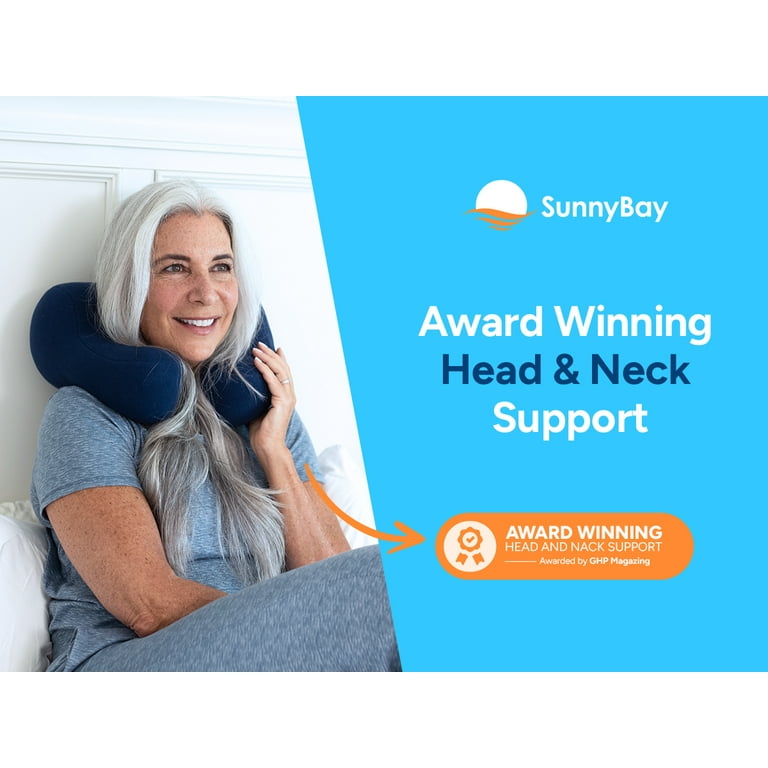 Sunny Bay Sunshine Pillows, Ergonomic Travel Pillow, Cervical Neck Support,  Airplane Bus Train Car Recliner Sofa Chair Cushion (Small, Navy Blue) 