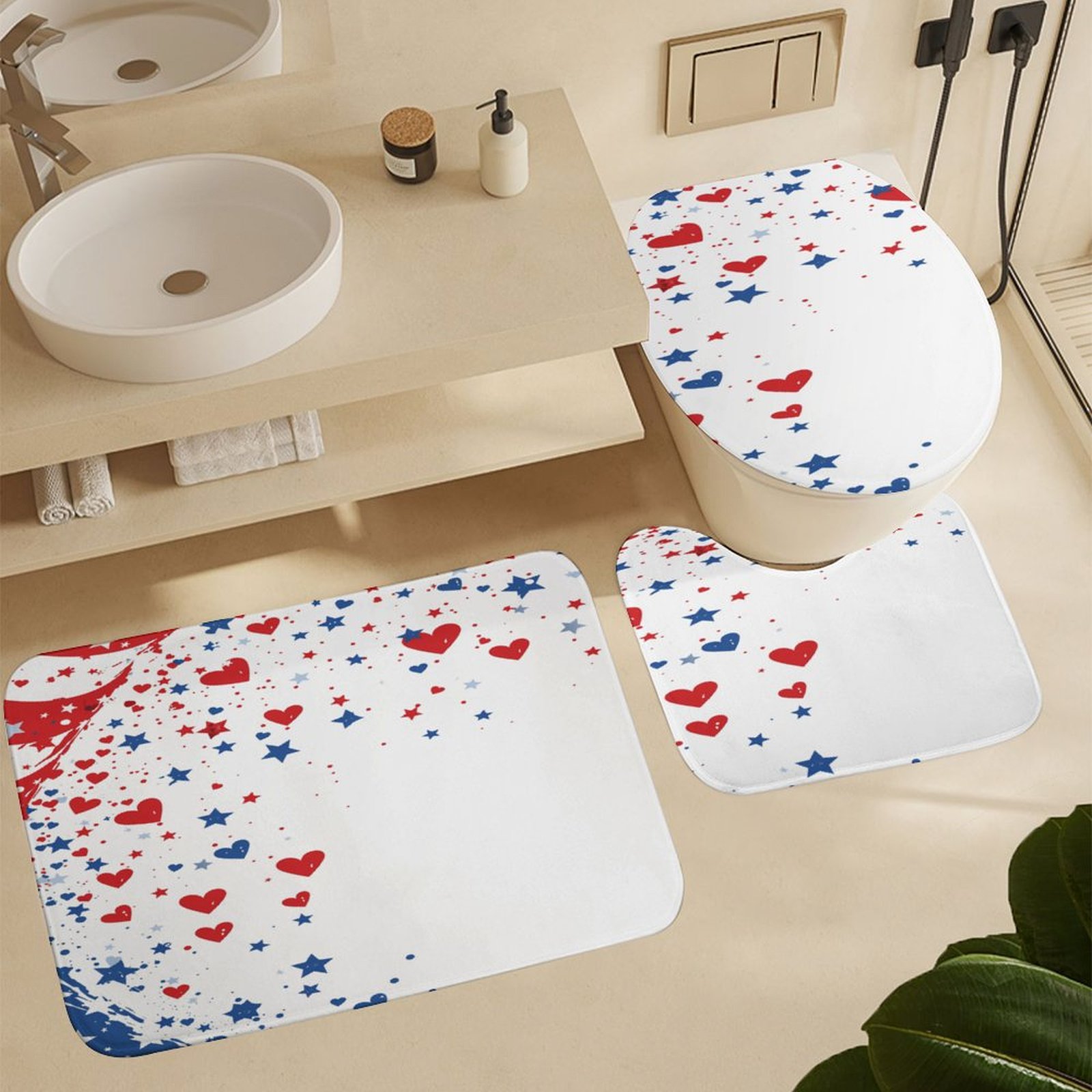 4th of July 4PCS Shower Curtain Sets with Rugs with Non-Slip Bath Mat Toilet Rug，72" X 72"