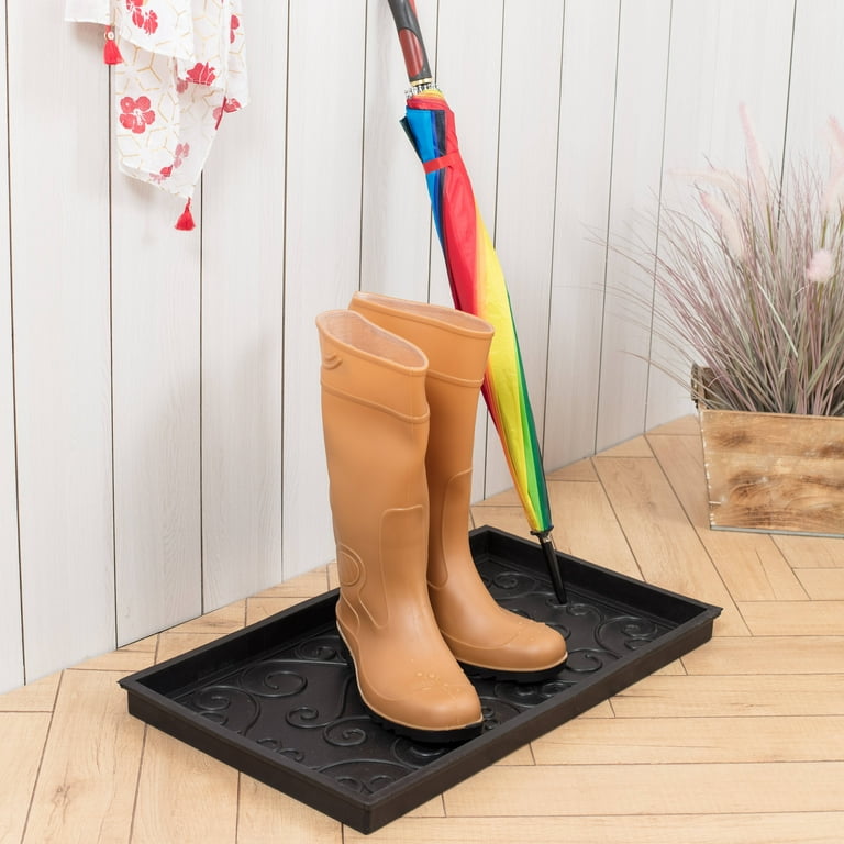 Rubber Boot & Shoe Tray | Coir Insert | 34 x 14 | Waterproof Shoe Tray  for entryway | Trellis Pattern