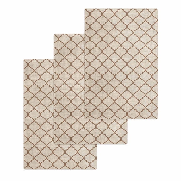 Beige Morocco Pattern Hand Towels Set,Waffle Weave Kitchen Towels 3PCS,Modern Moroccan Geometric Abstract Art Microfiber Face Bath Tea Towel Absorbent Quick Drying Cleaning Dish Cloths,15.7"x23.6"