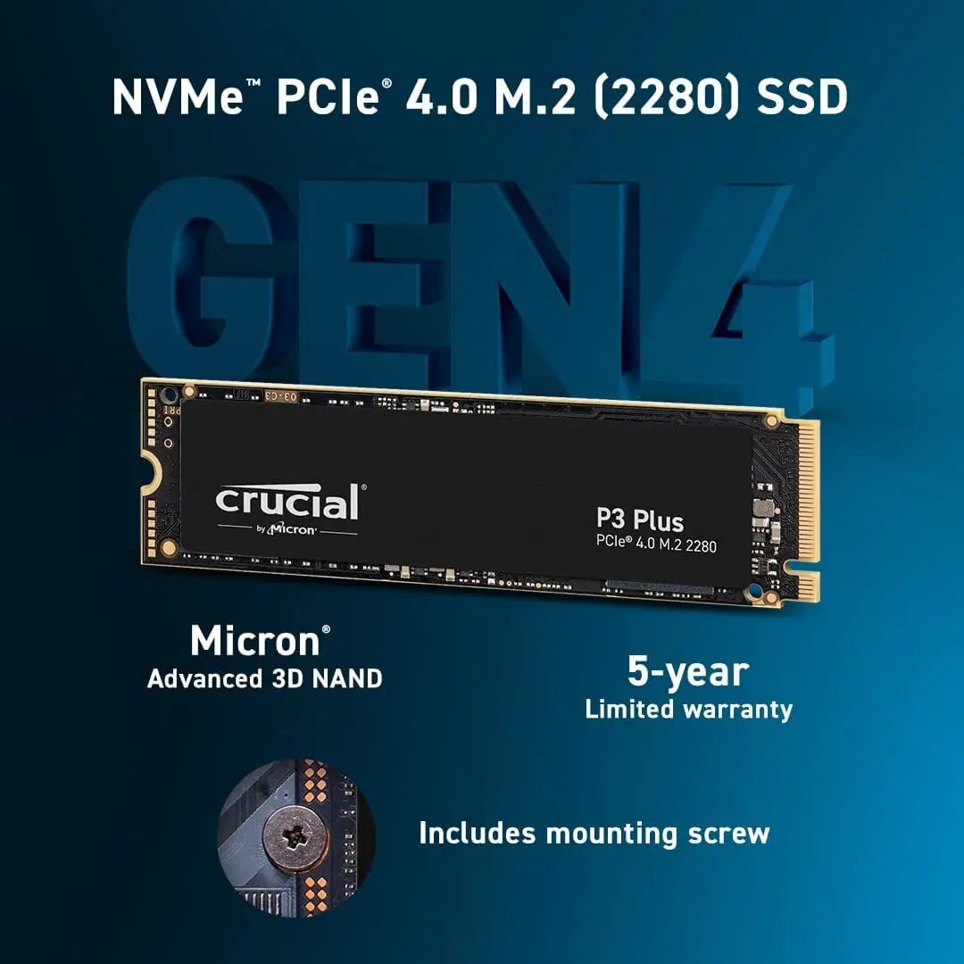 Crucial P3 Plus 2TB 1TB 500GB PCIe Gen4 3D NAND NVMe M.2 SSD, up