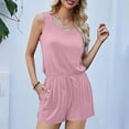 thumbnail image 2 of CheerKidz Ladies Summer Sleeveless Jumpsuit Drawstring Straps Double Pocket Casual Tank Romper Beach Cover Up(Pink,S), 2 of 7