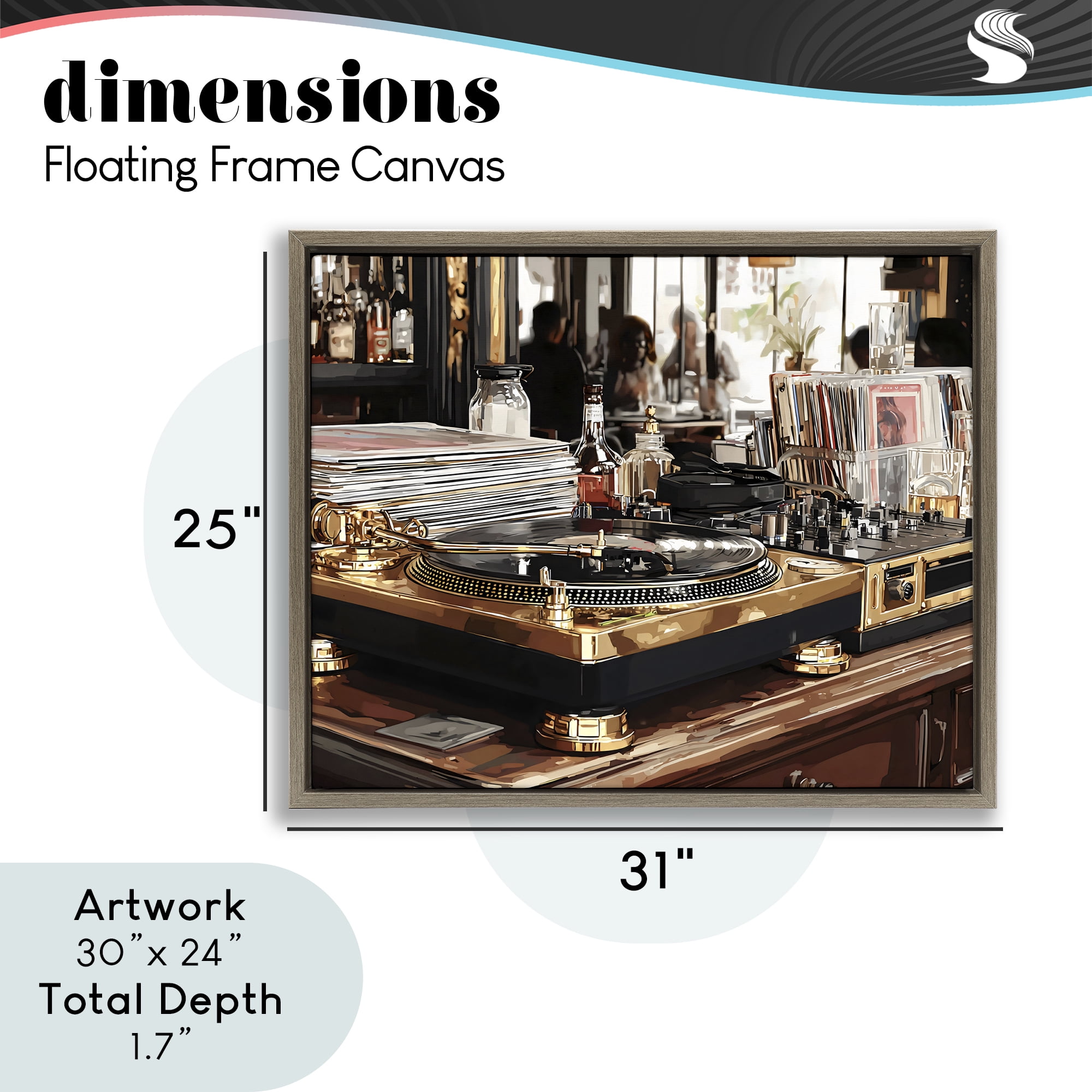 Stupell Industries Work Place Vintage Gold Turntable Brown Framed Floater Canvas Wall Art, design by Franklyn Gregory