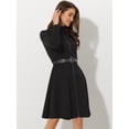 thumbnail image 2 of Vestido de Gamuza Sintética Allegra K Vintage Negro con Cuello Alto y Cinturón, 2 of 6