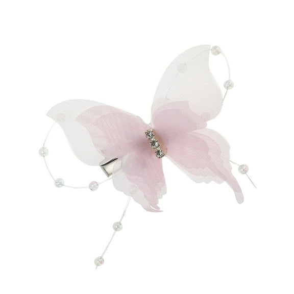 Unique Bargains 1 Pc Duckbill Butterfly Bead Hair Clips Hairdo Clip for Home Pink White