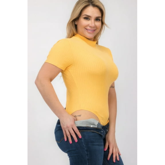 Plus Size Ribbed Short Sleeve Bodysuit