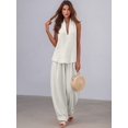 thumbnail image 4 of Women 2 Piece Outfits Halter V Neck Sleeveless Top and Wide Leg Pants Set with Pockets White S, 4 of 6