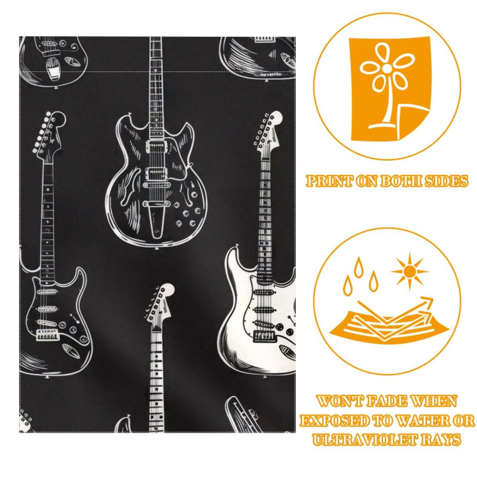 Welcome White and Black Electric Acoustic Guitar Collection Garden Flag, Vertical Double Sided Small House Flag, Yard Farmhouse Outdoor Deck Veranda Lawn Decor 28x40 Inch