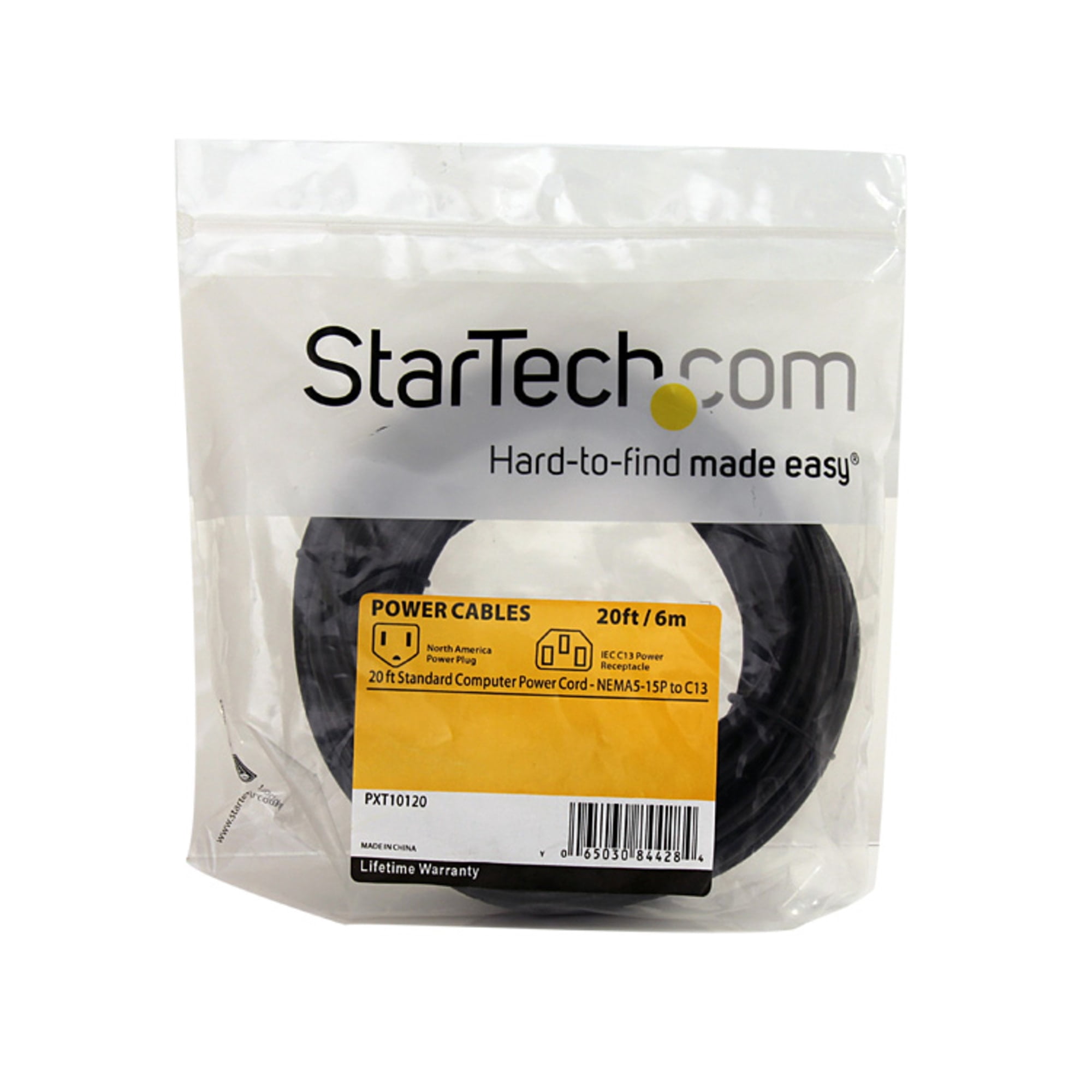 StarTech 20 ft Standard Computer Power Cord,Black