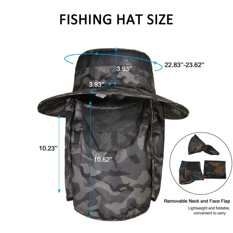 Super Wide Brim Fishing Hat UPF 50+ Sun Safari Hat with Removable Neck Face Flap