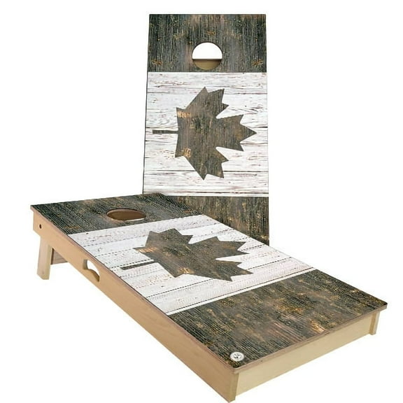 Skip's Garage Canada Flag Rustic Outdoor Cornhole Board Set Include Hole Lights Backyard 2x4