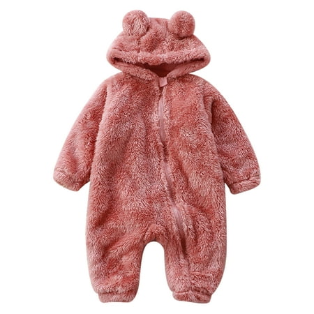 

Lumento Infant Hooded Jumpsuit Long Sleeve Onesies Hoodies Fleece Romper Loose Winter Outwear Outfits Fluffy Pink 120cm
