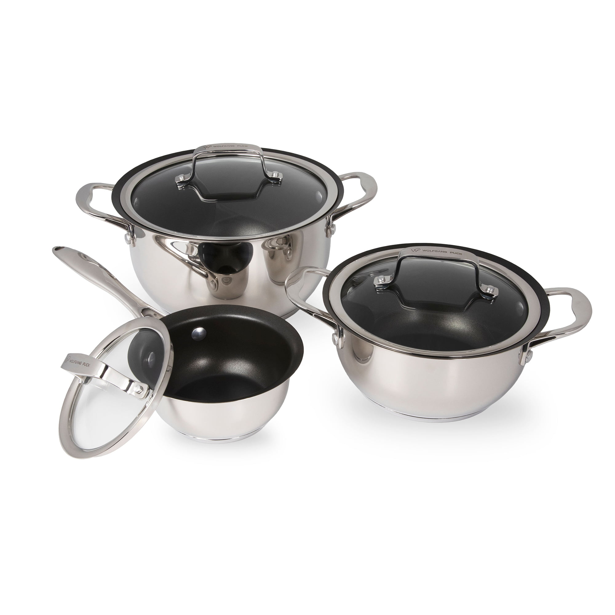 6Pc Stainless Steel Kitchen Cookware Stockpot Casserole Pot Set With Glass Lids 