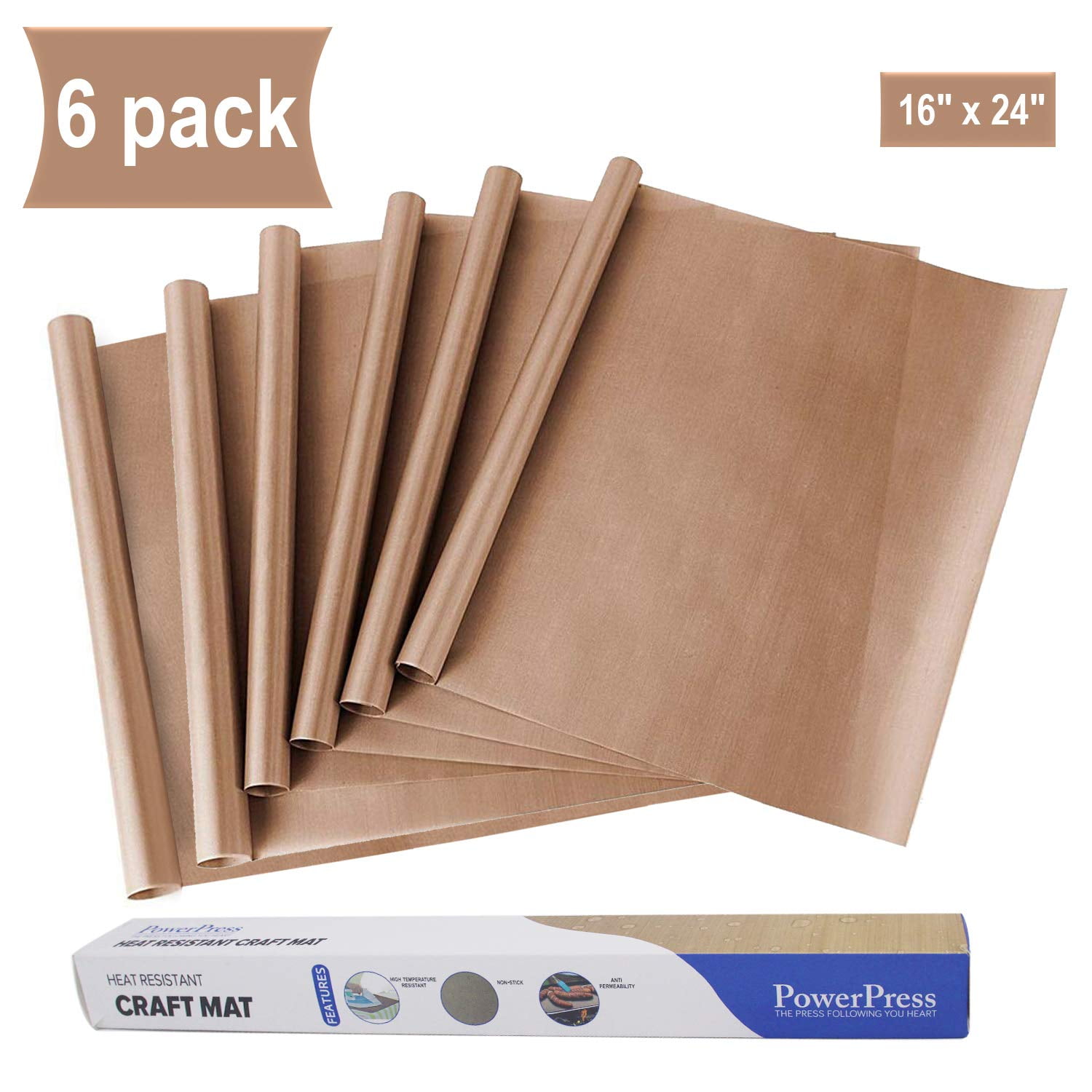PowerPress 6 Pack Teflon Sheet for Heat Press Transfer Sheet Non Stick 16/'/' x...