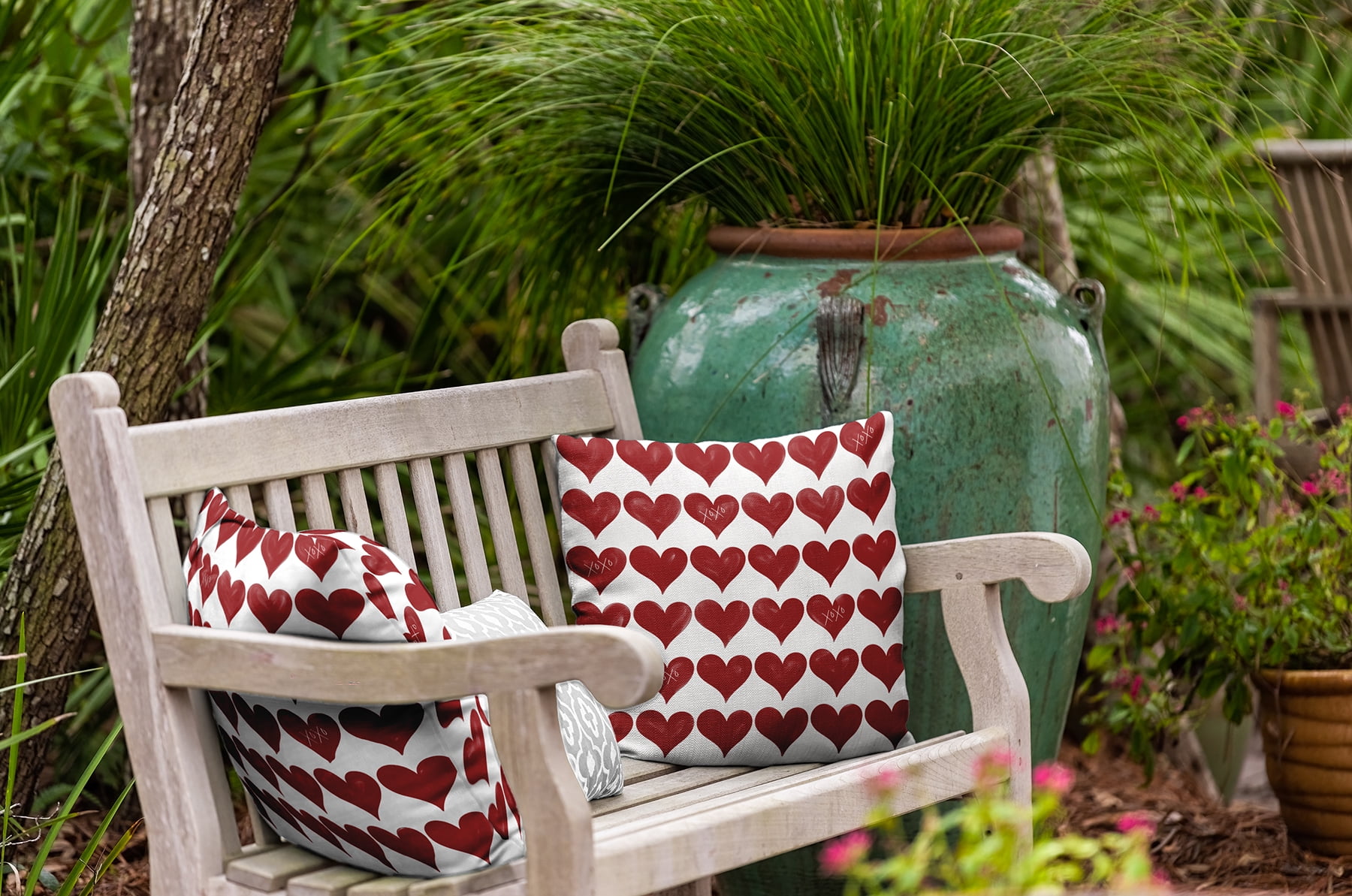 18"x18" Simply Daisy Valentines XOXO Colored Hearts Poly Indoor/Outdoor Pillow, Red Qty 1