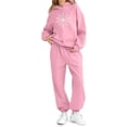 thumbnail image 4 of Fesfesfes Kids Winter Printed Hooded Sweatshirt with Cuffed Jogger Pants Fleece Lined Warm 2 Piece Set Boys Girls Casual Sporty Outfit Long Sleeve Hoodie Tracksuit(Pink#1,5-6 Years), 4 of 5