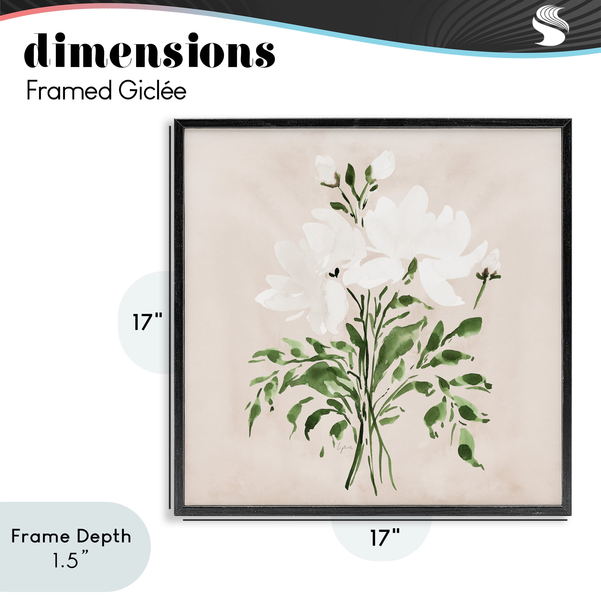 Stupell Industries White On Tan Floral Black Framed Giclee Art, design by Lucille Price