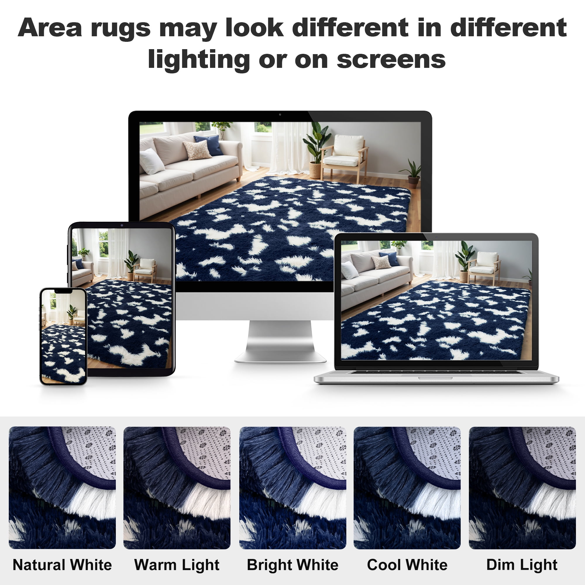 Lalado 8ft x 10ft Shag Area Rug, Soft Fluffy Indoor Tie-Dye Area Rugs for Living Room Bedroom Decor Carpet, Blue & White
