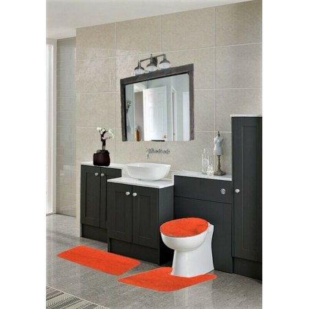 '#6 Plush 3 Piece Orange Solid Non-Slip Bathroom Rug Set   1 Contour Mat  1 Lid Toilet Cover  1 Bath Mat Ultra Absorbent with Anti-Slip Backings Chenille Fabric'