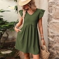 thumbnail image 5 of SAWOBUUN Women Ruffle Sleeve V Neck Midi Dress Textured Casual Swing Sundress Summer Dress, 5 of 6