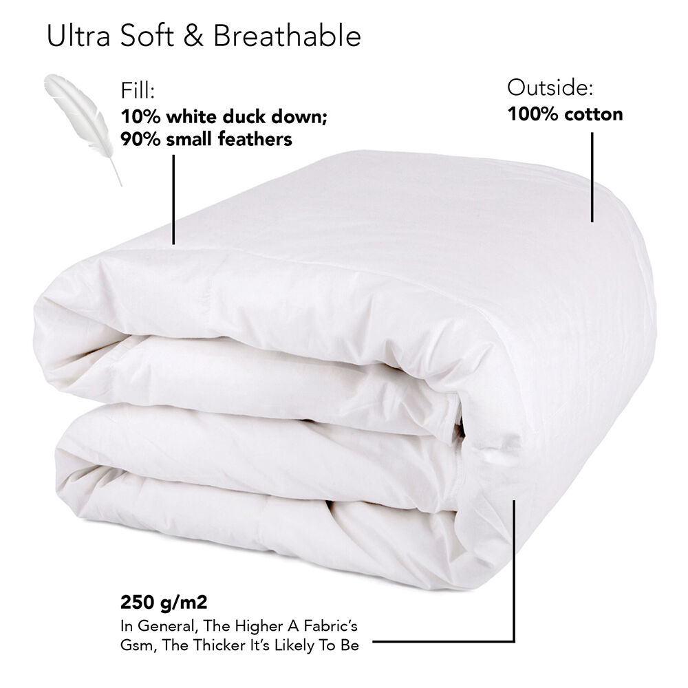 Organic Club Queen Cotton Duvet with Feather and Duck Down Filling 100% Cotton Cover Comforter All-Season Bedding Queen Size 87x87" (220x220 cm), Machine Washable, White