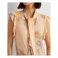 thumbnail image 3 of LAUREN RALPH LAUREN Womens Beige Floral Flutter Sleeve Tie Neck Top S, 3 of 4