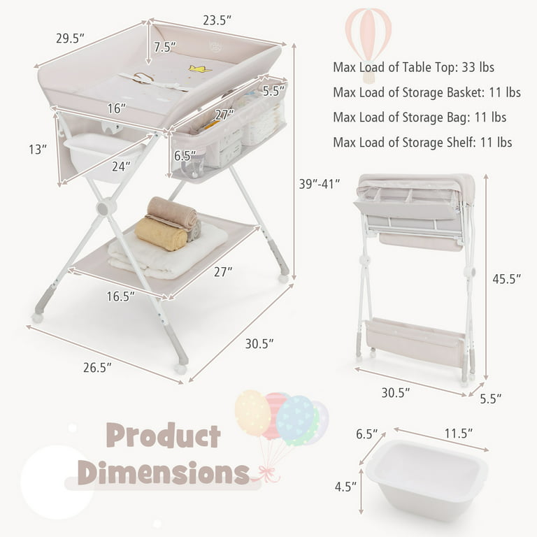 INFANS Baby Changing Table, Folding Diaper Station Portable Nursery Or