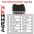 thumbnail image 4 of MASSFX 16x6.5-8 front or rear Turf Tire for outdoor power equipment and lawn mowers, 4-Ply with rectangular tread for excellent traction and easy cleaning, Non-highway use only, 16/6.5-8,16x6.5x8, 4 of 8