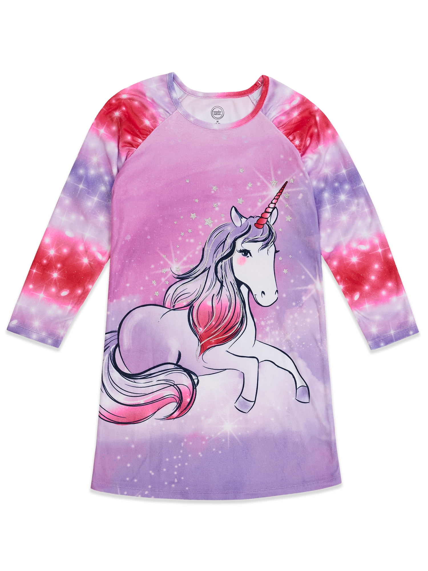 Wonder Nation Girls Super Soft Fleece Long Sleeve Nightgown, 2-Pack, Sizes 4-18 & Plus