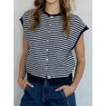 thumbnail image 4 of Women'S Light-Weight Cap Sleeve Cardigan Summer Casual Striped Knit Open Front Button Down Sweater Black S, 4 of 8