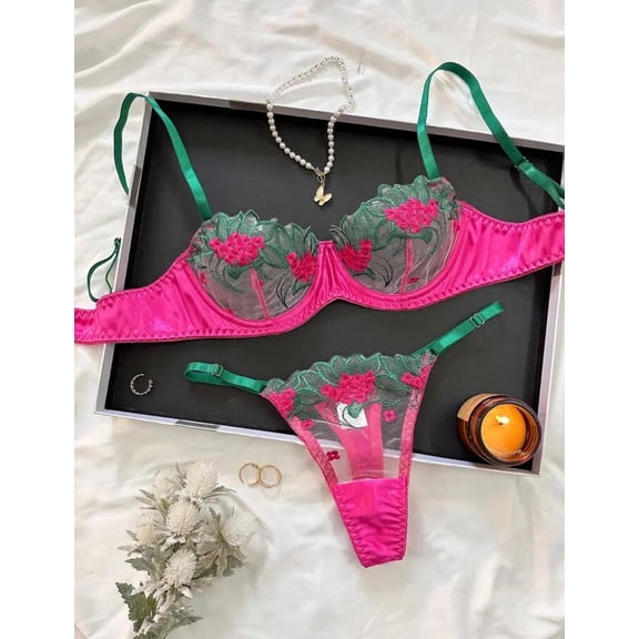 Hot Pink Lingerie Silk Embroidery