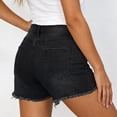 thumbnail image 4 of Yifymode Jean Shorts Womens Summer Mid Rise Stretchy Ripped Denim Shorts Casual Mid Thigh Cut Off Jorts with Pockets,Black L, 4 of 5