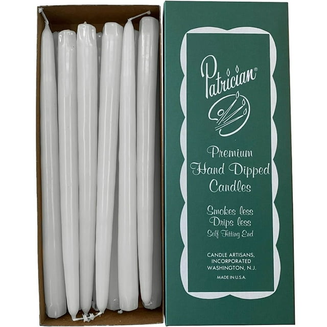 Patrician Hand Dipped Taper Candles 12 Pack White, Dripless and Smokeless