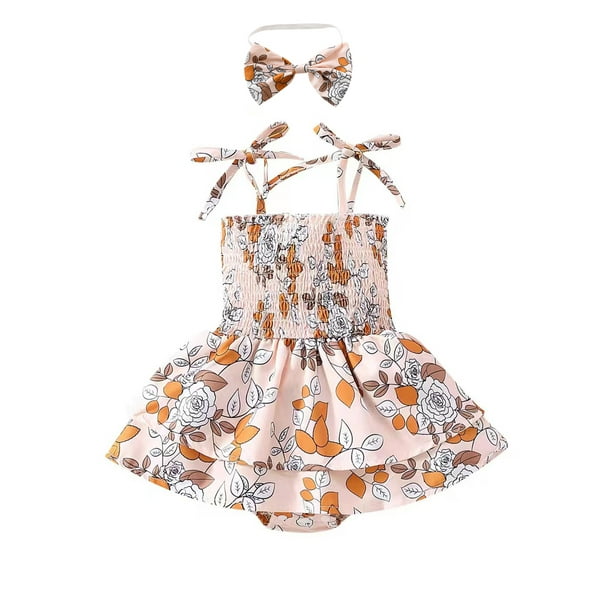 Eyicmarn Baby Girls Summer Romper With Headband Flowers Ruched Sling Dress Like One Piece Infant Toddler Snap Triangle Jumpsuit Walmart Com