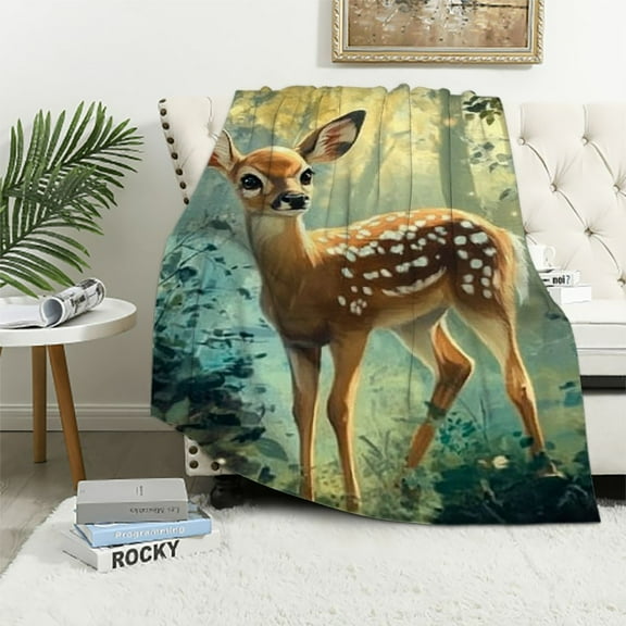 Sheronv Deer Bird Warm Lightweight Blanket Soft Fleece Blankets Throw Living Rooms Sofa Decor Cow Gifts All Seasons 40x50in