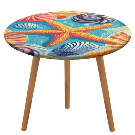 

Conch Starfish Shell (70) Pattern Round Tablecloth Waterproof Elastic Table Clothes for Dining Table Cute Desk Decor Protector Cover