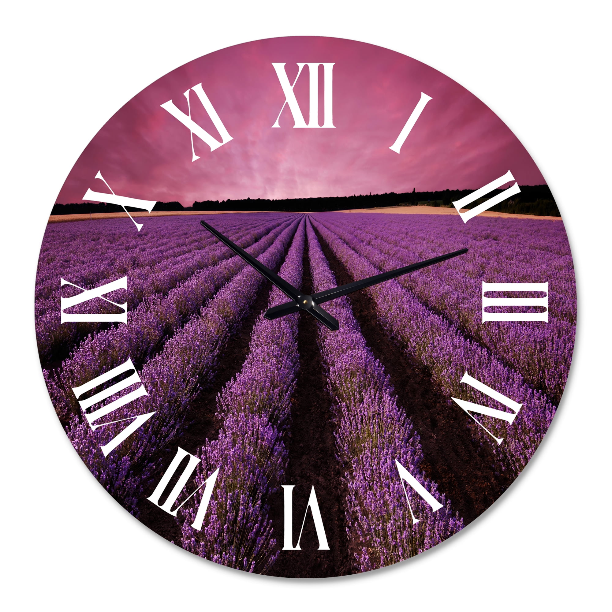 Designart 'Sunrise & Dramatic Clouds Over Lavender Field Xi' Farmhouse Wall Clock