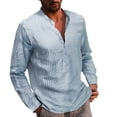 thumbnail image 5 of Bcfgryg Mens Fashion Casual Linen Striped Collar Long Sleeve Shirt Top Blouse Men's Casual Shirts, 5 of 5