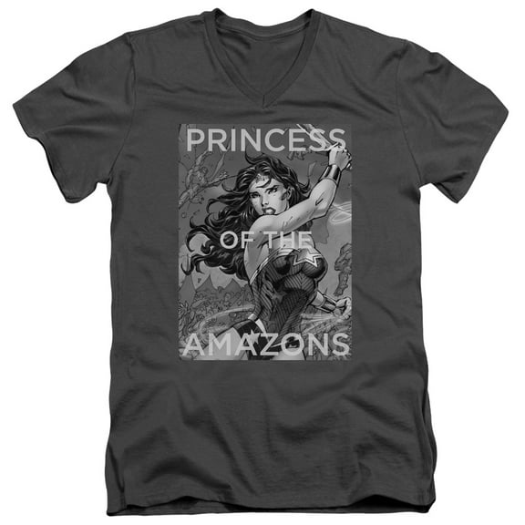 JLA Justice League Princess Of The AmazonS/S S Adult V-Neck 30/1 T-Shirt Charcoal