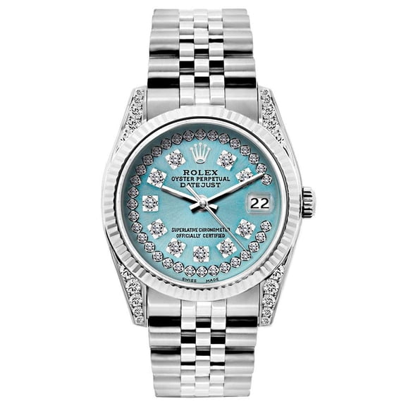 Pre-Owned Rolex Datejust 26MM 6916 Ice Blue Diamond Dial Fluted Bezel Stainless Steel Jubilee Bracelet