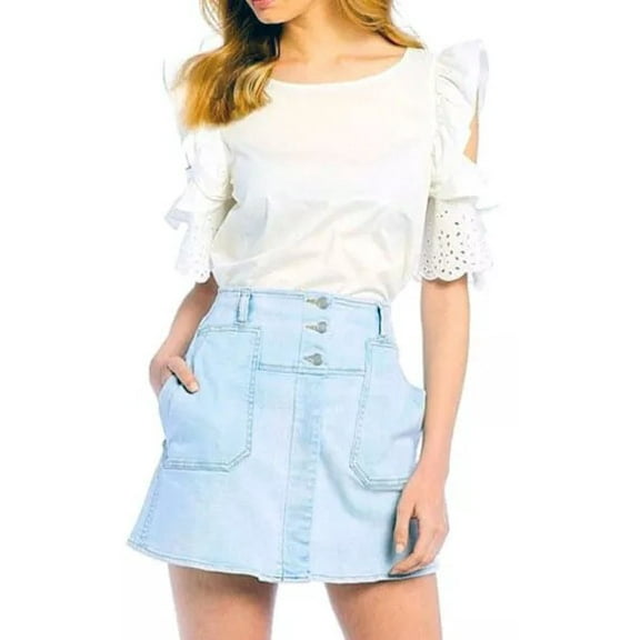 A Loves A Denim Skirt with Pocket and Button Front Detail, Size Medium