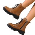thumbnail image 5 of Willtoo Women Mid Calf Booties Faux Sequin Leather Non Slip Boot Lace Up Round Toe Platform Booties Motorcycle Slouchy Bootie, 5 of 6