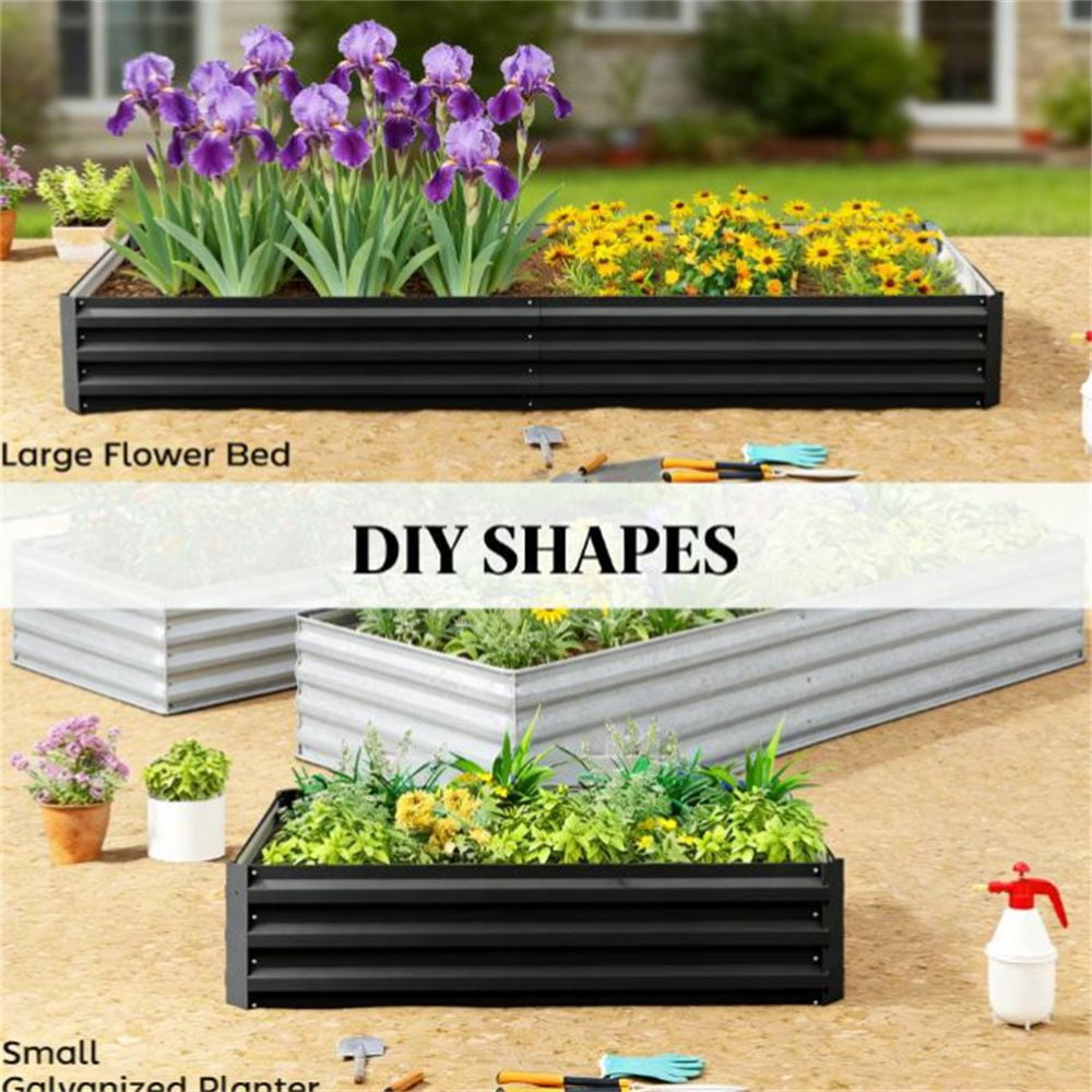 Elevated Garden Bed Galvanized Steel Raised Planter Box Black Open Bottom Planting Bed for Outdoor Garden Patio Vegetable Herb Flower Growing